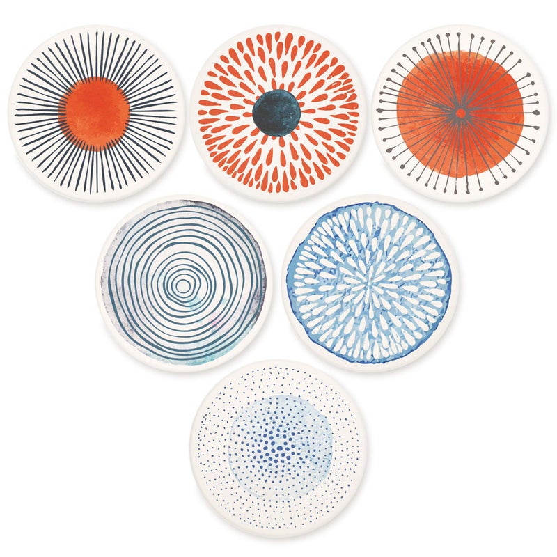 AD Set of 6 Coasters for Drinks Absorbing Round Ceramic Stone Coaster with Cork Base Tabletop Protection Mat for Mugs and Cups,Office,Kitchen (Colorful Series) - Image 1