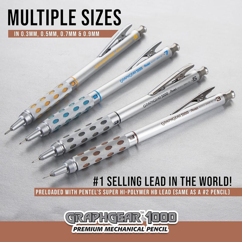 Pentel GraphGear 1000 Mechanical Pencil, (0.5mm), Black Barrel, 1 Each (PG1015A), Metallic Grey - Image 4