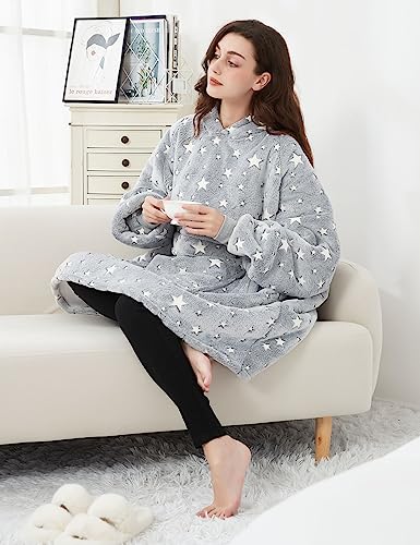 KFUBUO Wearable Blanket Hoodie for Adults Sherpa Glow in The Dark Oversized Sweatshirt Blanket with Pockets Cute Birthday Gifts for Women - Image 3