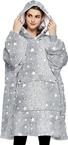 KFUBUO Wearable Blanket Hoodie for Adults Sherpa Glow in The Dark Oversized Sweatshirt Blanket with Pockets Cute Birthday Gifts for Women - Image 1