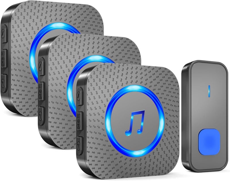 SURFOU Wireless Doorbell, Waterproof Chime Battery Power Loud Door Bell Kits with 1 Push Button 3 Plug-in Receivers - 55 Melodies for Home Classroom Door Entry Chime - Image 1