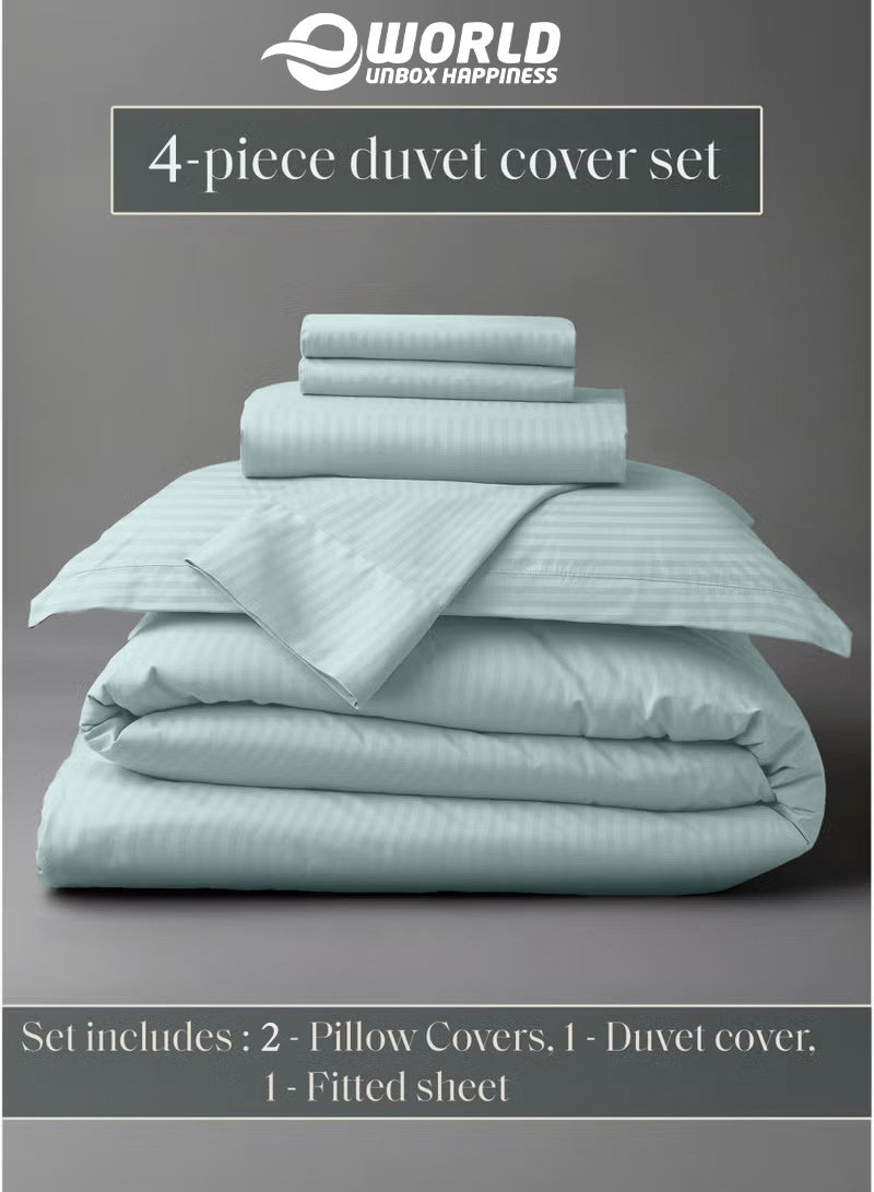 Eworld Premium Striped Duvet Set All Season – 4-Pieces Set Pastel Green | King Size 220x240 cm | Ultra-Soft, Wrinkle-Resistant & Made in Dubai | Includes Duvet Cover, Fitted Sheet (200x200 cm) & 2 Pillowcases (50x70 cm) - Image 2