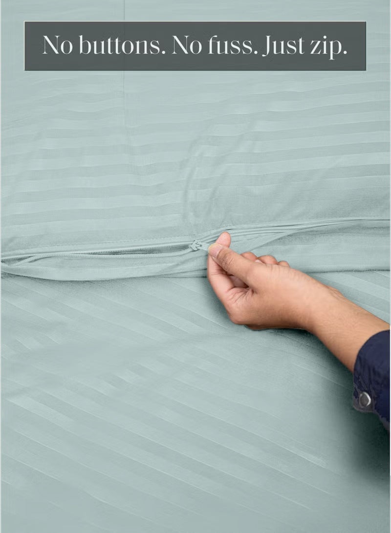Eworld Premium Striped Duvet Set All Season – 4-Pieces Set Pastel Green | King Size 220x240 cm | Ultra-Soft, Wrinkle-Resistant & Made in Dubai | Includes Duvet Cover, Fitted Sheet (200x200 cm) & 2 Pillowcases (50x70 cm) - Image 3