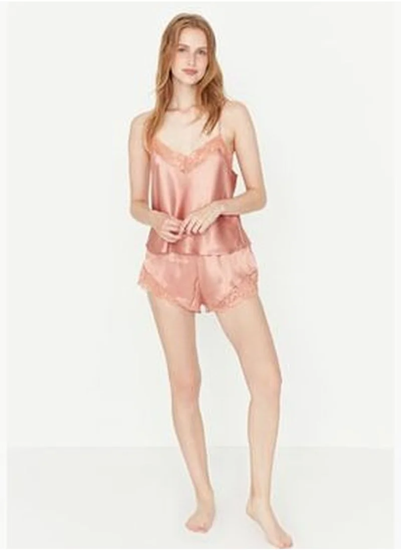 trendyol Weave Salmon Satin with Lace Detailed Pajamas Set THMSS22PT0269