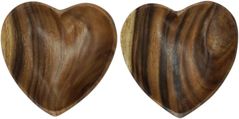 WRIGHTMART Wooden Bowl Set of 2 Heart Shaped Versatile Bowls for Serving Salads Nut Mixes or as Catchall for Jewelry Rings and Coins Durable Acacia Wood Construction Handcarved Medium Size 65 x 675 - Image 2