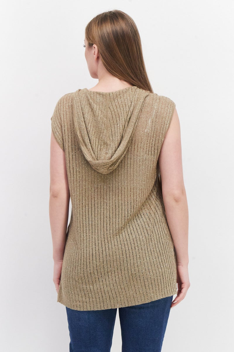 Taifun Women Hooded Neck Sleeveless Metallic Top, Gold - Image 2