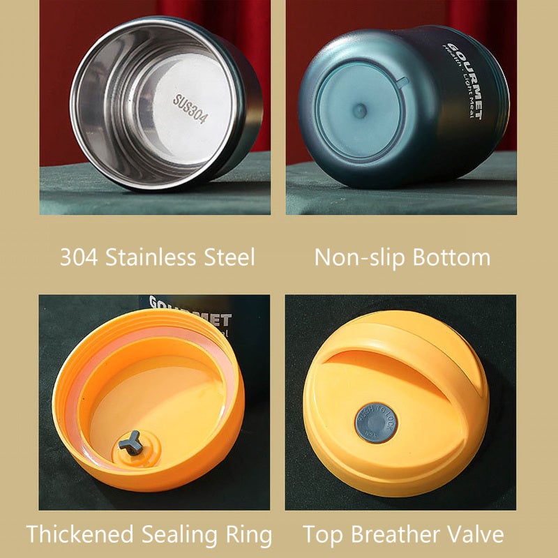 Insulated Lunch Container: Yellow, Leak-Proof, Wide Mouth - Insulated Food Jar With Breathable Valve & Portable Handle for Work, School Daily Use - Image 3
