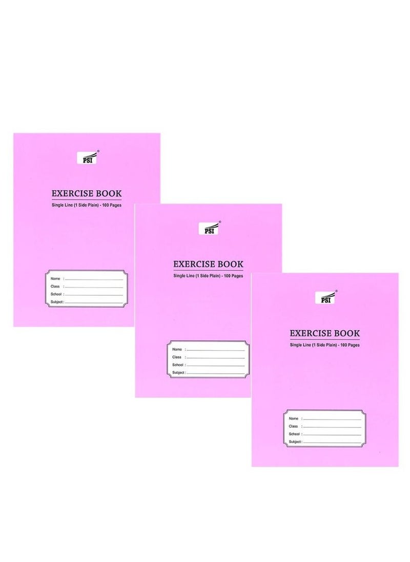 Psi - 3-Piece Single Line Exercise Notebook With One Side Plain 100 Pages - Image 1