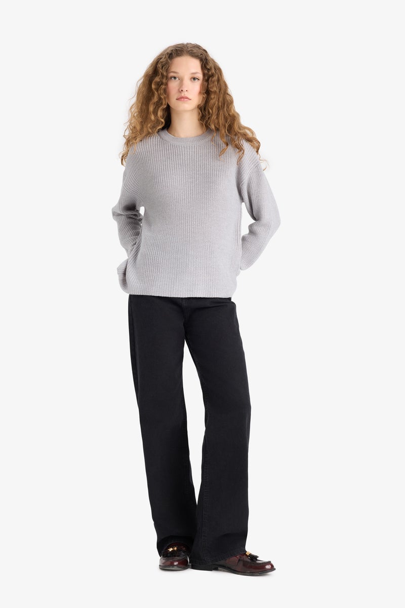 DeFacto Grey Woman Regular Fit Crew Neck Basic Knit Pullover Casual - Image 2