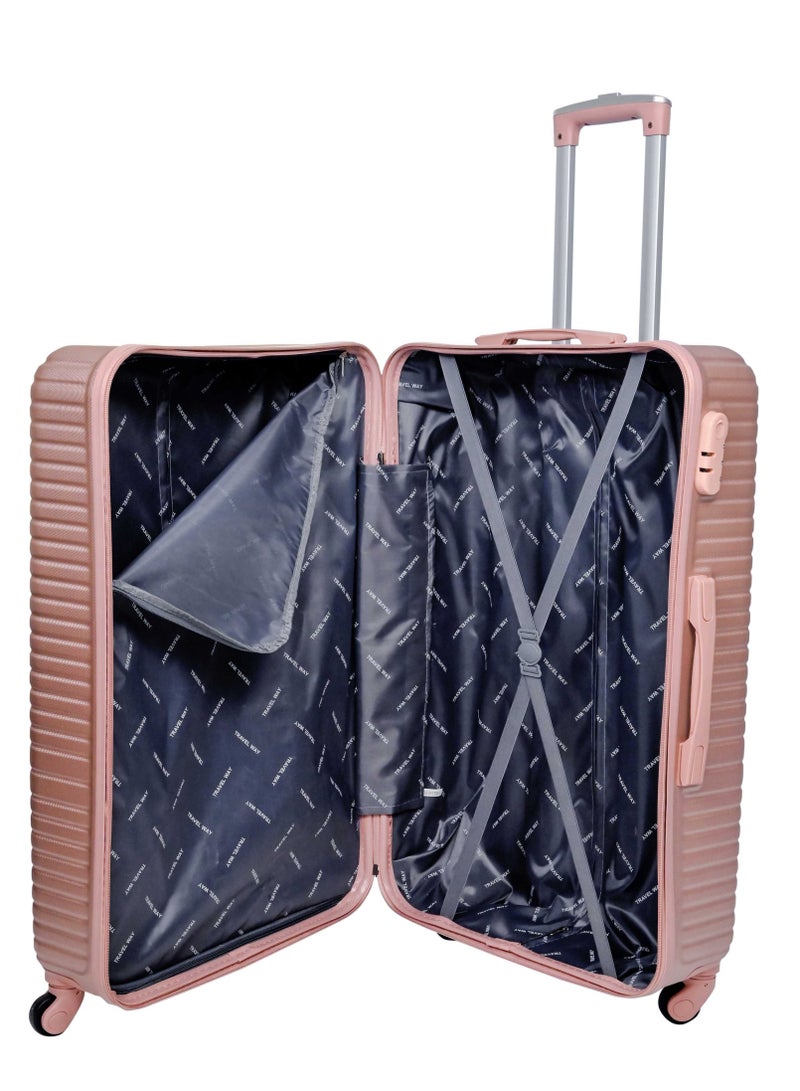 TRAVEL WAY مجموعة حقائب سفر خفيفة الوزن من ترافيل واي مكونة من حقيبتين - حقيبة سفر ذات حجمين - حقيبة سفر صلبة للسفر | حقيبة أمتعة ABS مع 4 عجلات دوارة (ذهبي وردي، مجموعة من 2) - Image 4