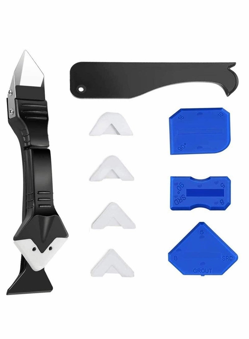 Excefore Caulking Tools, 3 In 1 Caulking Finishing Tool Kit Silicone Sealant Caulk Grout Remover Scraper and Caulk Nozzle Applicator for Kitchen, Bathroom, Window and Sink Joint - Image 1