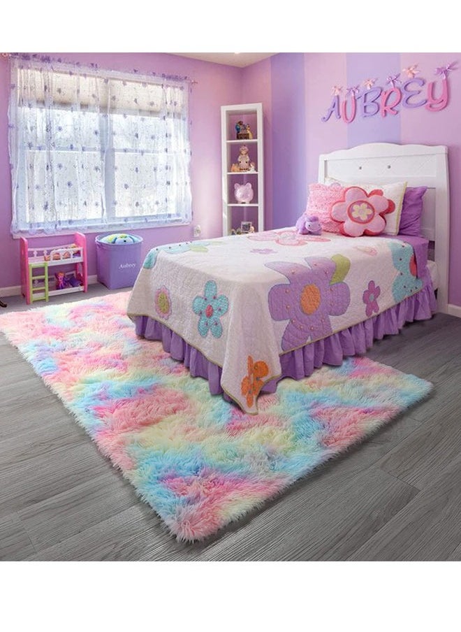 HQ-GAMING - Fluffy Rugs for Living Room  Area Rug for Bedroom Soft Plush Carpet for Kids Playroom Furry Toddler Nursery Rug  Fuzzy Dorm Rug for Collage Boy Girl Lridescent - Image 1