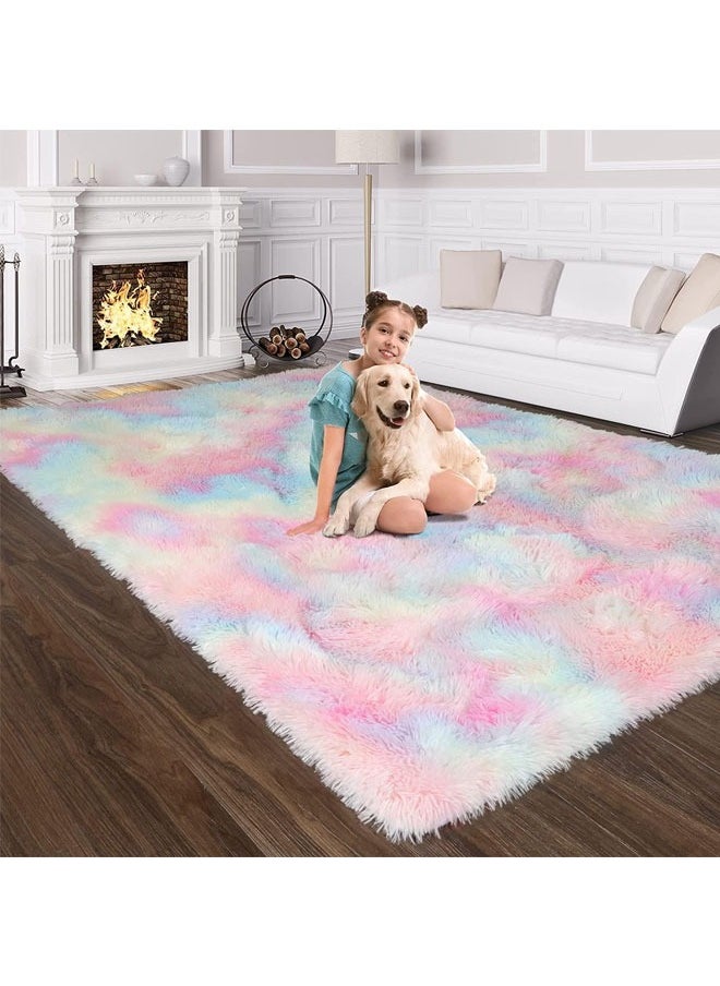 HQ-GAMING - Fluffy Rugs for Living Room  Area Rug for Bedroom Soft Plush Carpet for Kids Playroom Furry Toddler Nursery Rug  Fuzzy Dorm Rug for Collage Boy Girl Lridescent - Image 1