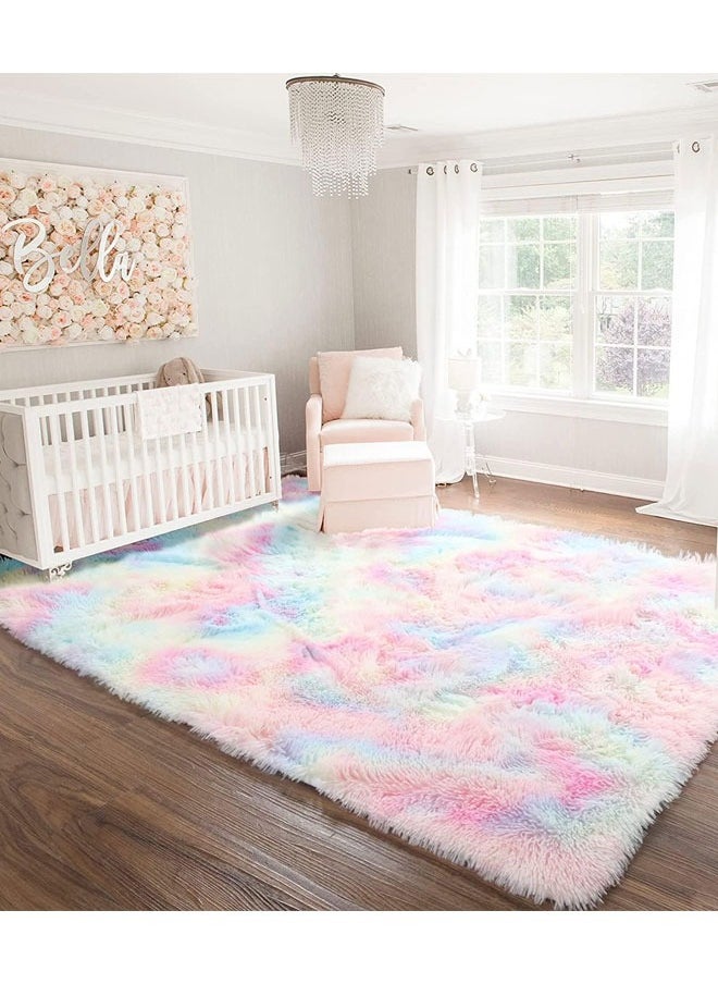 HQ-GAMING - Fluffy Rugs for Living Room  Area Rug for Bedroom Soft Plush Carpet for Kids Playroom Furry Toddler Nursery Rug  Fuzzy Dorm Rug for Collage Boy Girl Lridescent - Image 1