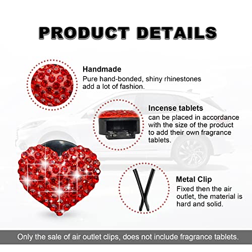 RBOKO 2Pcs Bling Crystal Heart Charms Car Air Vent Clips, Universal Car Interior Decoration Accessories (Red) - Image 3