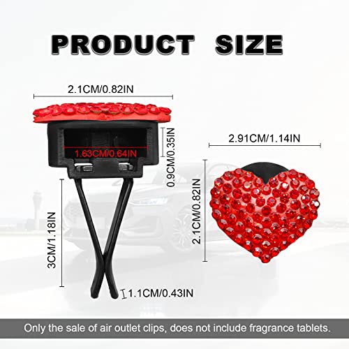 RBOKO 2Pcs Bling Crystal Heart Charms Car Air Vent Clips, Universal Car Interior Decoration Accessories (Red) - Image 2
