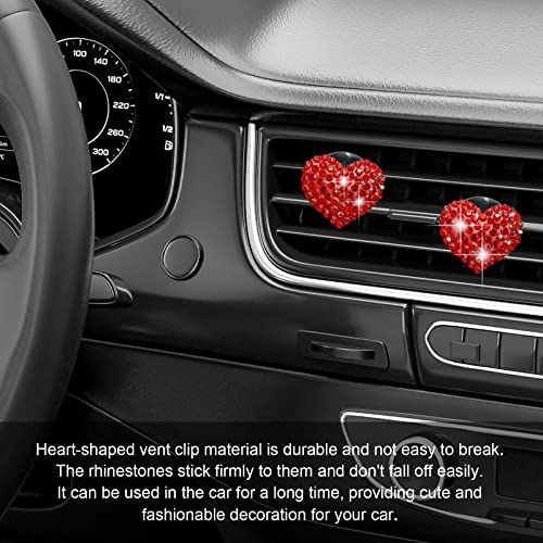 RBOKO 2Pcs Bling Crystal Heart Charms Car Air Vent Clips, Universal Car Interior Decoration Accessories (Red) - Image 5