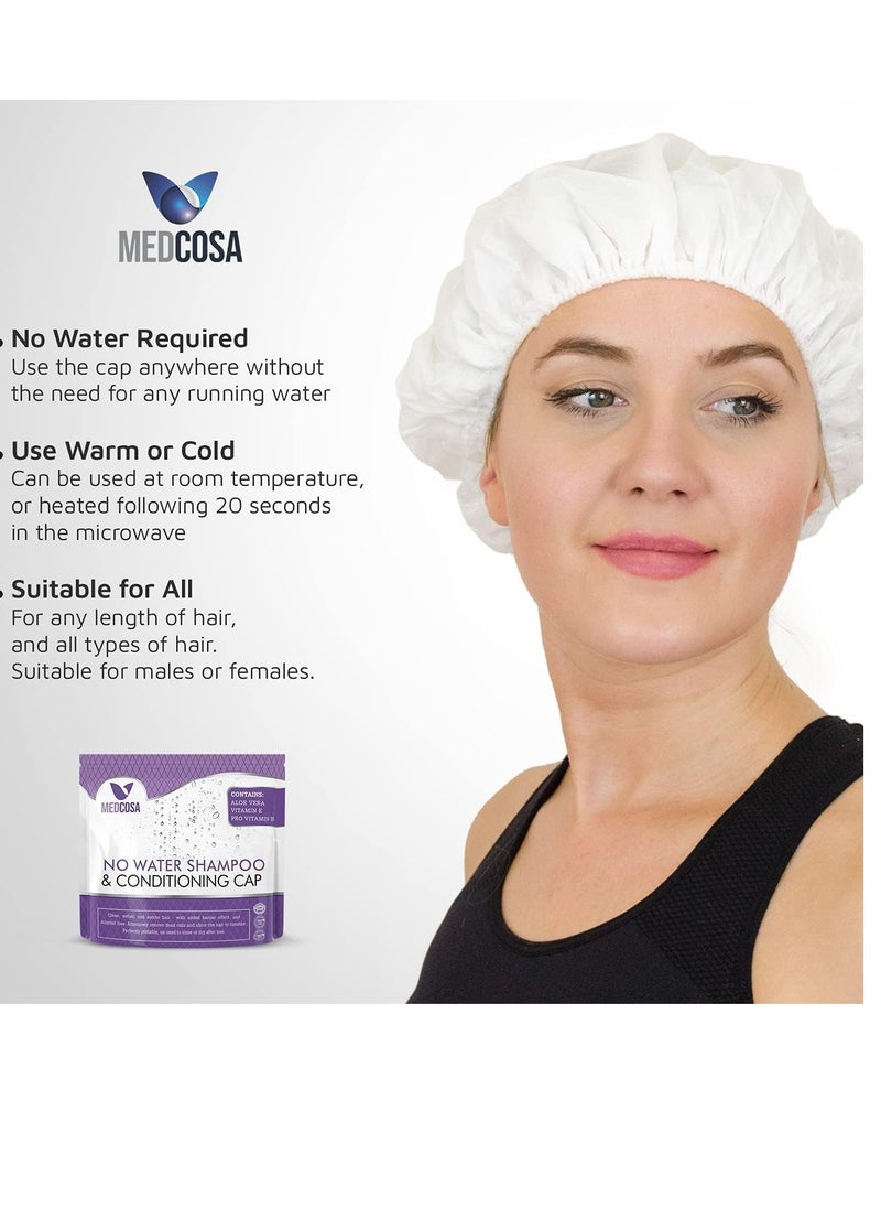 Medcosa - Medcosa No Rinse Shampoo Caps - Waterless Shampoo and Conditioner Hair Wash Cap - Dry Hair Washing Aids with Aloe Vera and Vitamins - Pack of 5 Rinse Free No Water Shower Caps - Image 1