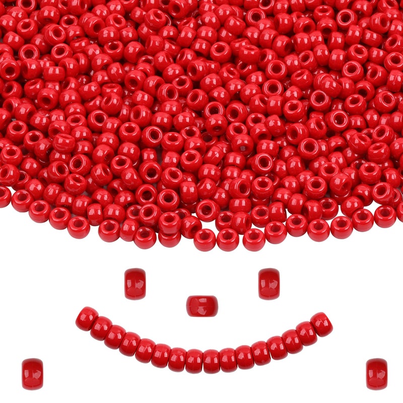 Kakw Red Pony Beads - 1000 Pcs Plastic Beads For Friendship Bracelets  Hair Braiding & Jewelry Making - 6X9Mm  Large Hole - Image 1