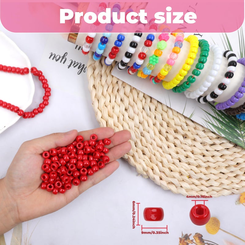 Kakw Red Pony Beads - 1000 Pcs Plastic Beads For Friendship Bracelets  Hair Braiding & Jewelry Making - 6X9Mm  Large Hole - Image 2