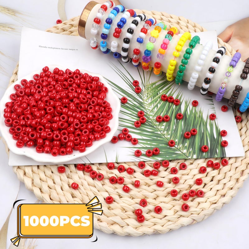 Kakw Red Pony Beads - 1000 Pcs Plastic Beads For Friendship Bracelets  Hair Braiding & Jewelry Making - 6X9Mm  Large Hole - Image 3