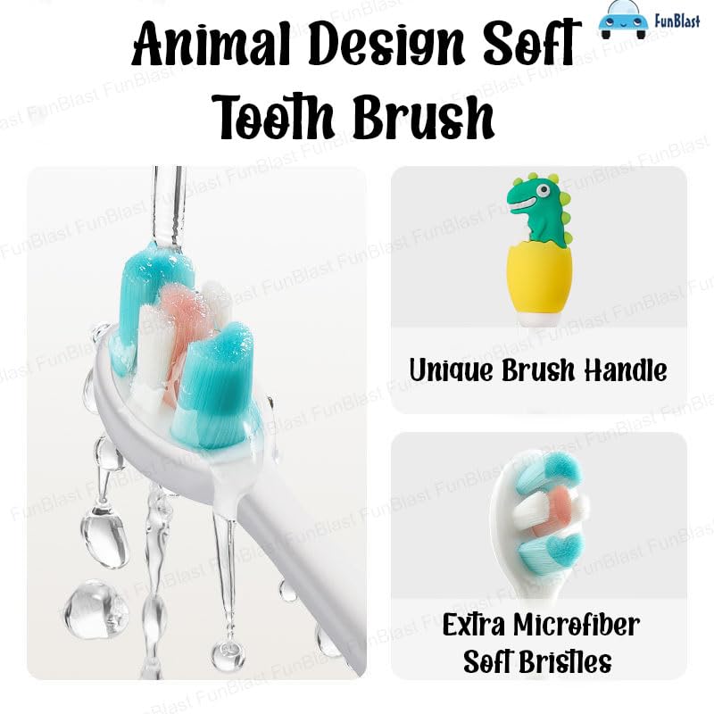 FunBlast Kids Toothbrush - Animal Design Soft Tooth Brush, Extra Microfiber Soft Bristles Toothbrush for 3-6 Years old Children, Manual Toothbrush for Kids, (Pack of 1 Random Colour) - Image 3