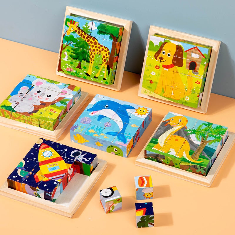 Six-Sided Painting 3D Three-Dimensional Building Blocks Puzzle Children 3 Years Old 6 Beneficial Intelligence Enlightenment Early Education Hexahedron 16 Pieces Assembled To Play - Image 4