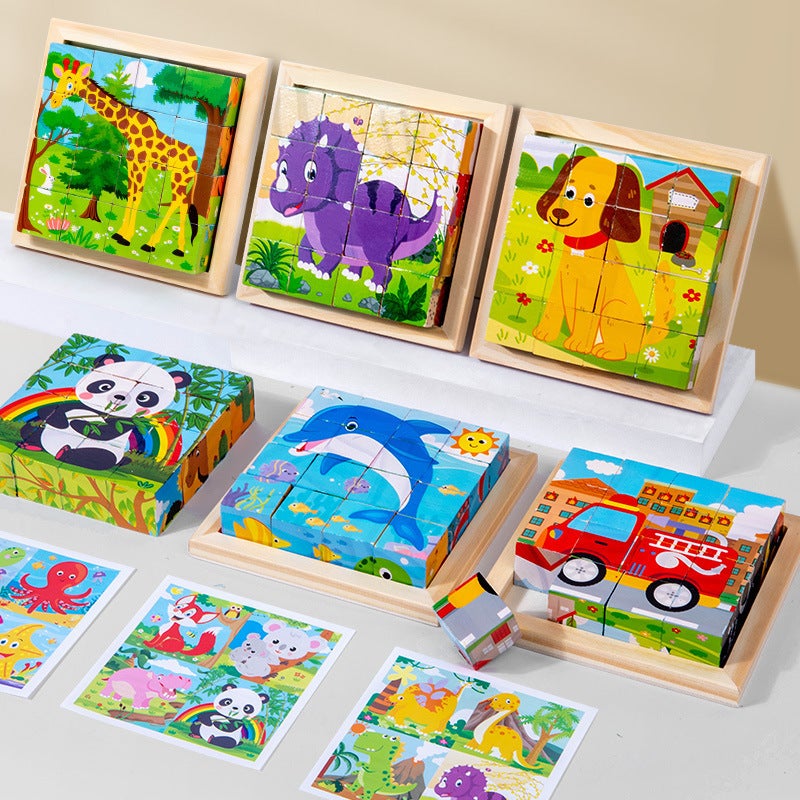 Six-Sided Painting 3D Three-Dimensional Building Blocks Puzzle Children 3 Years Old 6 Beneficial Intelligence Enlightenment Early Education Hexahedron 16 Pieces Assembled To Play - Image 2