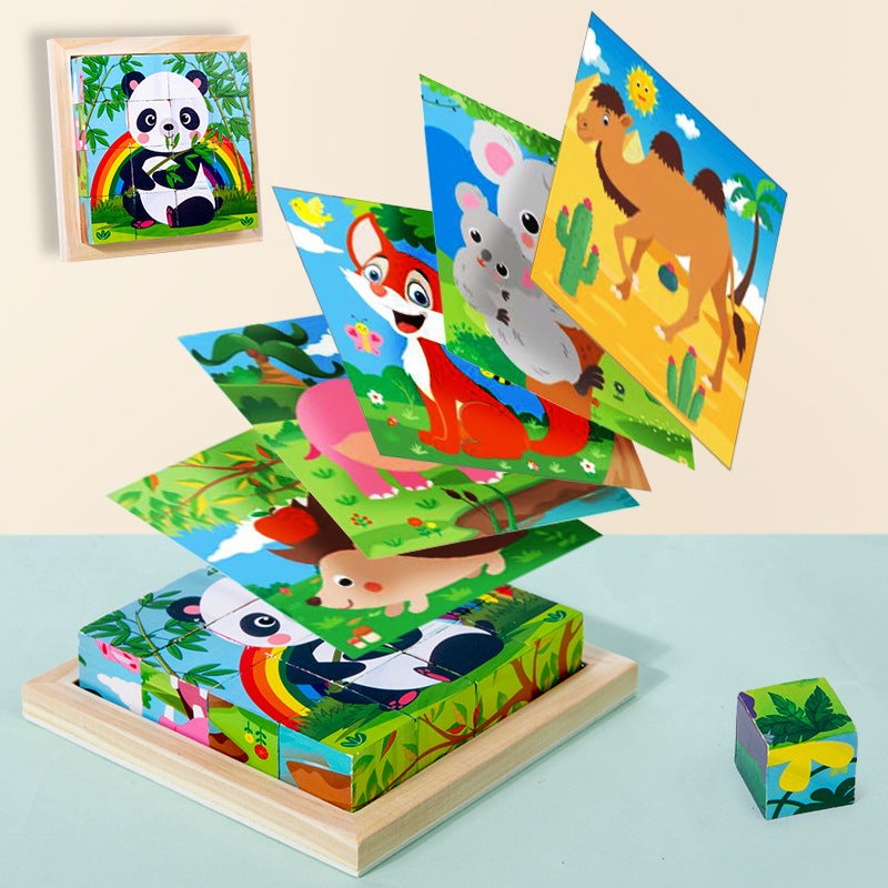 Six-Sided Painting 3D Three-Dimensional Building Blocks Puzzle Children 3 Years Old 6 Beneficial Intelligence Enlightenment Early Education Hexahedron 16 Pieces Assembled To Play - Image 3