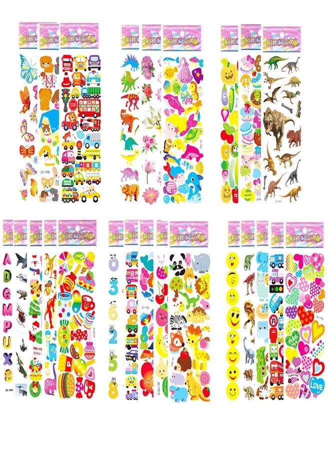FNGEEN Puffy Stickers for Kids Toddlers, Small 3D Sticker Variety Pack, Kid Stickers Sheets Bulk, Mini Party Favor for Kids Boy (Dinosaur Car Animal Dog Flower Heart Number Food Truck) 24 Sheets - Image 1