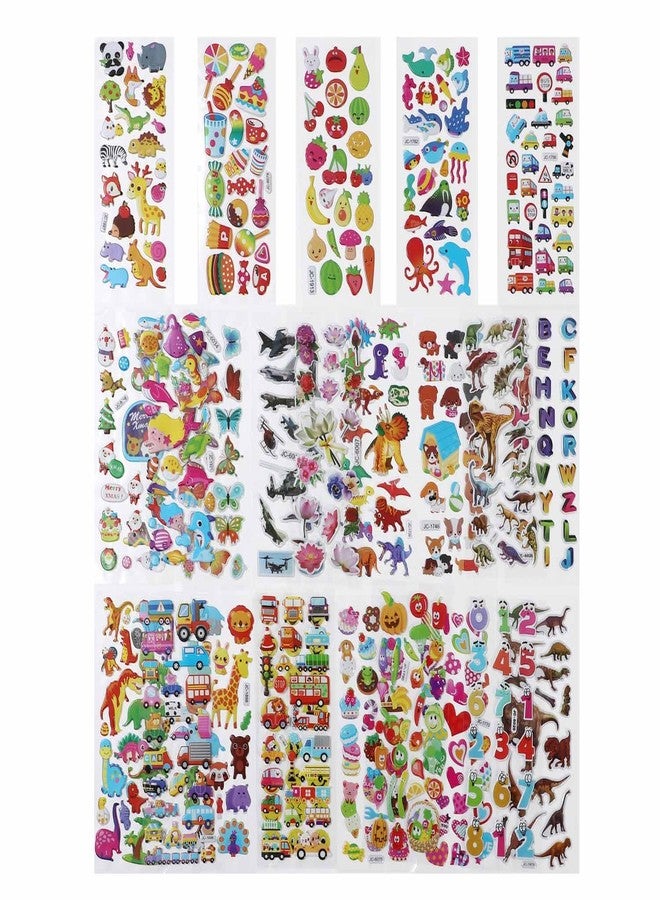 FNGEEN Puffy Stickers for Kids Toddlers, Small 3D Sticker Variety Pack, Kid Stickers Sheets Bulk, Mini Party Favor for Kids Boy (Dinosaur Car Animal Dog Flower Heart Number Food Truck) 24 Sheets - Image 2