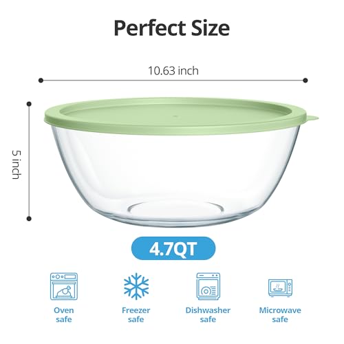 Quald Extra Large Glass Mixing Bowls Clear Glass Salad Cooking Bowls for Kitchen Salad Bread Storage (4.7Qt) - Image 2