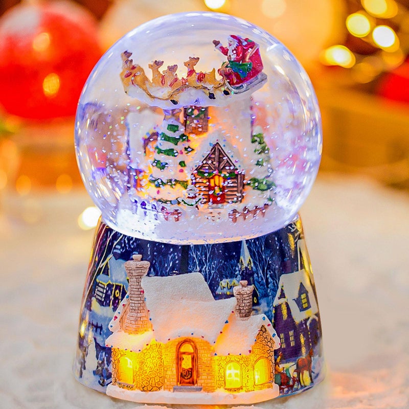 Christmas Music Box Snow Globe Gift Musical Rotating Santa Claus Flying Over Village GlitterGift for Girls Wife Girlfriend Daughter Son Granddaughter Xmas Present Plays 14 Christmas Songs