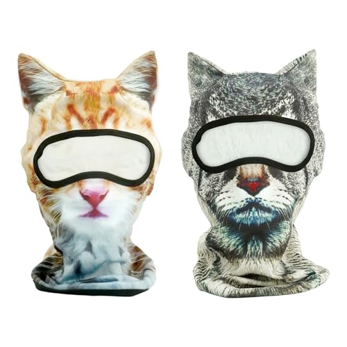 EQUNROY 2 Pack 3D Cat Ski Mask with Ears Funny Animal Balaclava for Winter Sports, Outdoor Activities, Halloween Costumes, Breathable Face Cover for Men & Women - Image 1