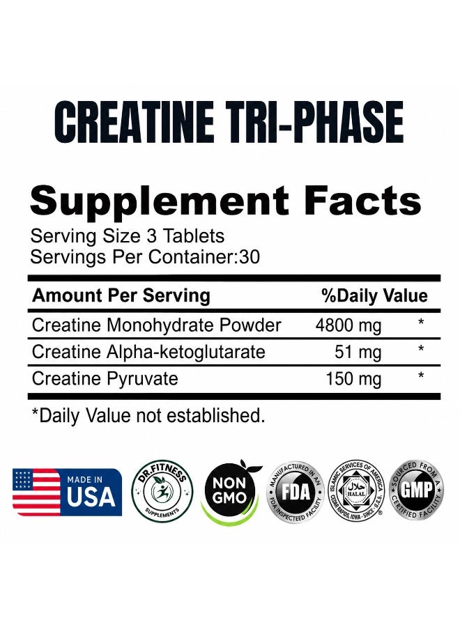 DR.FITNESS Creatine Dietary Supplement Tri Phase Monohydrate 90 Tablets  | Muscle Growth Support for Optimal Performance - Image 3