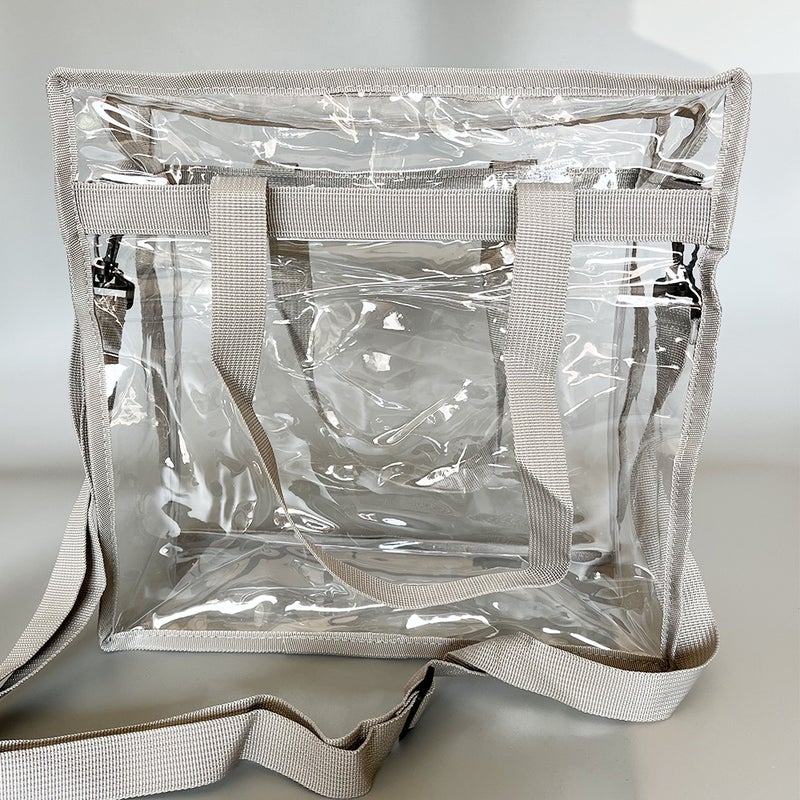 Transparent PVC Tote Bag for Shopping Beach Travel Light gray 