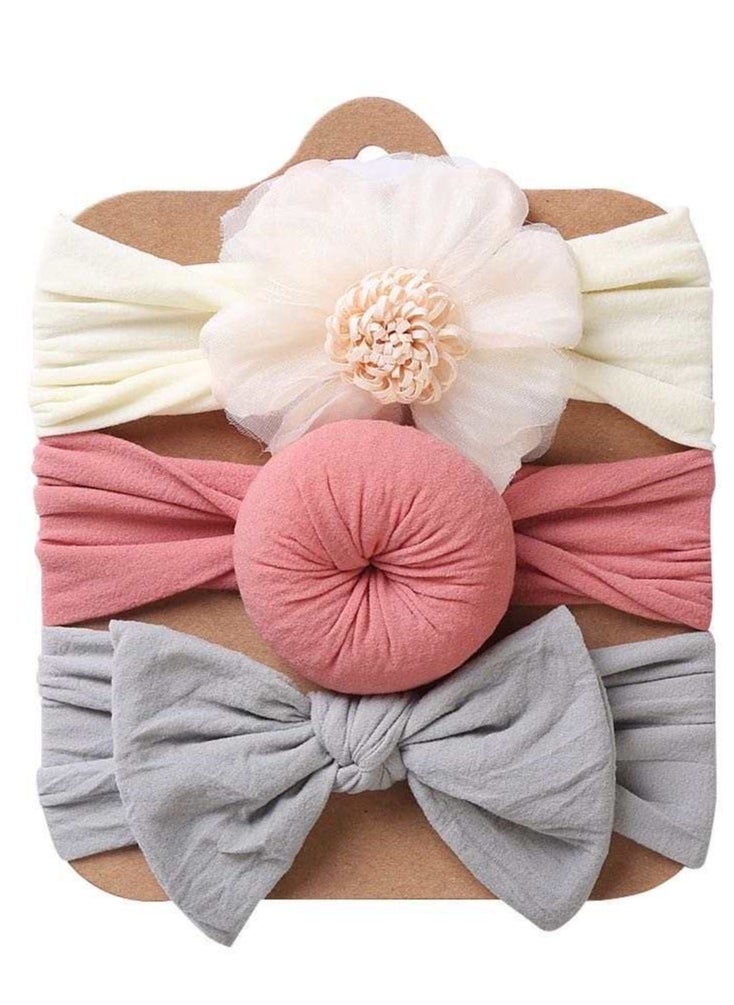 The Girl Cap The Girl Cap Elastic Baby Headband Stretchable Nylon Assorted Hairbands Hair Accessories for Baby - 3PCs (White, Pink, Grey) 