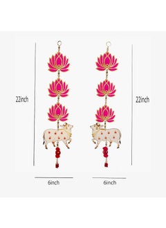 PRISCILLA Priscilla Handmade MDF Diamond Studded Cow Pichwai with Lotus Cutouts and Pom Poms Backdrop Decorative showpiece for Main Door Entrance Home Outdoor Indoor 1 Pair  - Image 3
