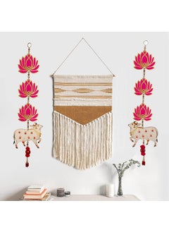 PRISCILLA Priscilla Handmade MDF Diamond Studded Cow Pichwai with Lotus Cutouts and Pom Poms Backdrop Decorative showpiece for Main Door Entrance Home Outdoor Indoor 1 Pair  - Image 2