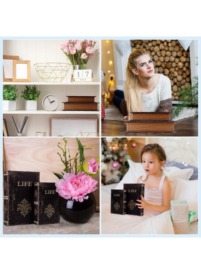 سيكوهوم مجموعة صناديق كتب مزخرفة من SICOHOME مكونة من صندوقين خشبيين مزيفين مع تفاصيل من الجلد الصناعي وصناديق تخزين تذكارية وصناديق تخزين كتب خشبية عتيقة وصندوق كتب تذكارية للنساء والأطفال وديكور المنزل - Image 5