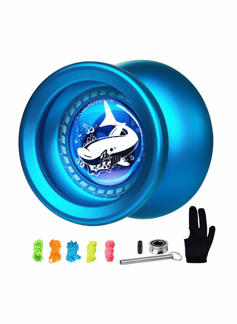Professional Metal Alloy Yoyo T9 Shark Blue for Kids and Beginners Includes Unresponsive Bearing Tool Glove and 5 Strings  - Image 1