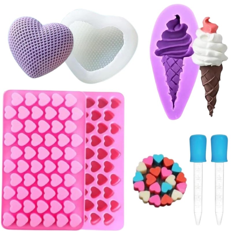 LEGACYCART 55 Cavity Mini Heart Mould 1 Cavity Textured Heart Candle and Ice Cream Silicone Mould for Cake Cupcake Brownie Ice Cream Pudding Jely Topper DIY Candle Soap Resin Crrafts Pack of 3