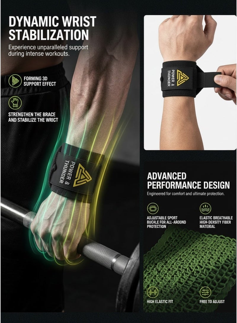 MS MIN Weightlifting Wrist Wraps for Gym Training, Adjustable Velcro Support – Black - Image 4