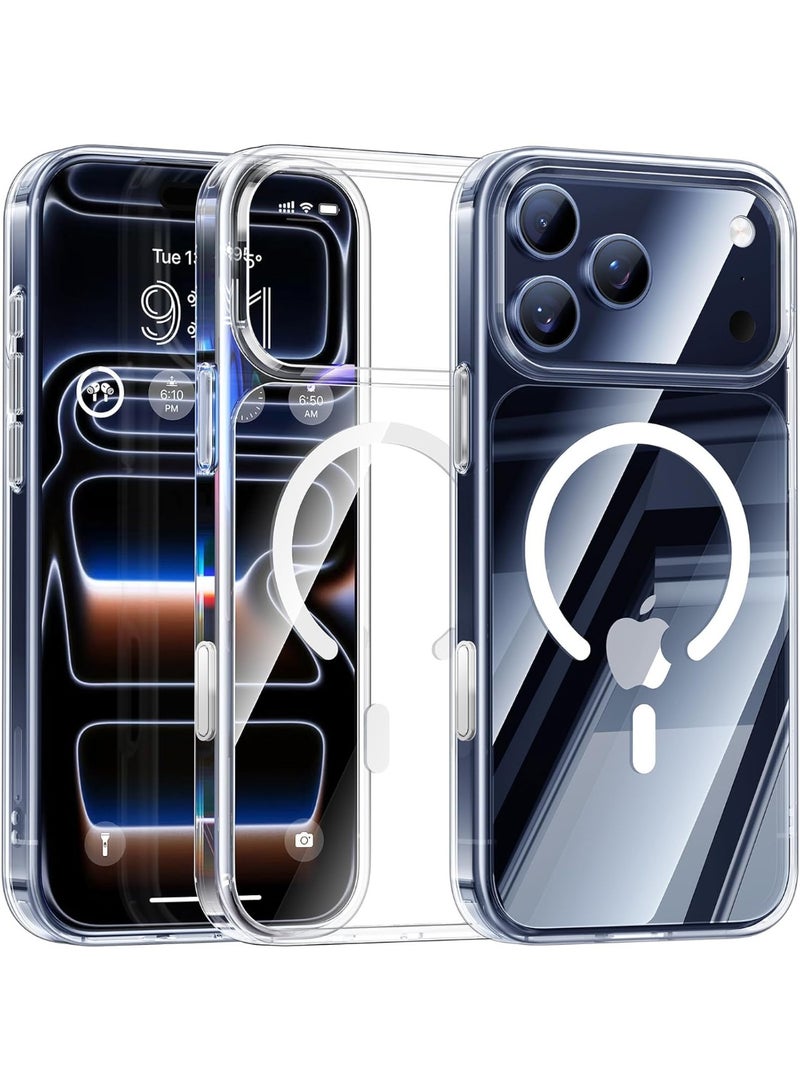 أوليسون جراب مغناطيسي لهاتف iPhone 17 Pro Max شفاف كريستالي - متوافق مع جراب Mag Safe 17 Pro Max، التحكم في الكاميرا، غطاء هاتف عسكري شفاف مضاد للاصفرار ومقاوم للصدمات لهاتف iPhone 17Pro Max - Image 1