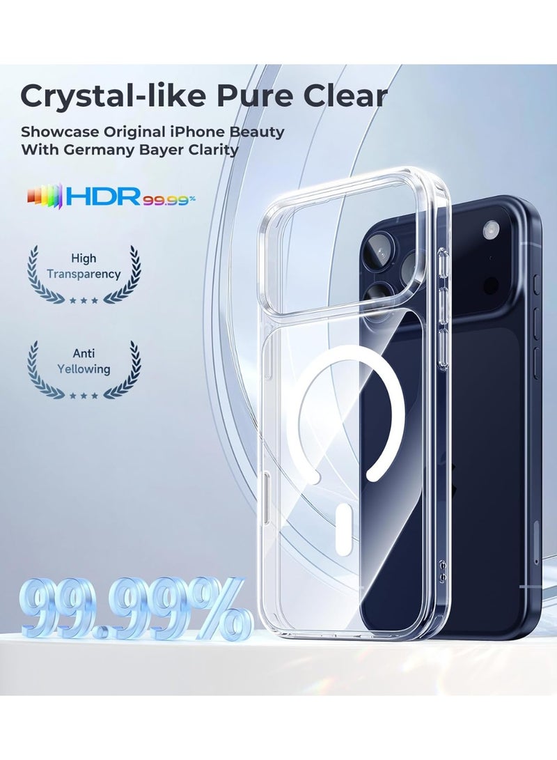 أوليسون جراب مغناطيسي لهاتف iPhone 17 Pro Max شفاف كريستالي - متوافق مع جراب Mag Safe 17 Pro Max، التحكم في الكاميرا، غطاء هاتف عسكري شفاف مضاد للاصفرار ومقاوم للصدمات لهاتف iPhone 17Pro Max - Image 2