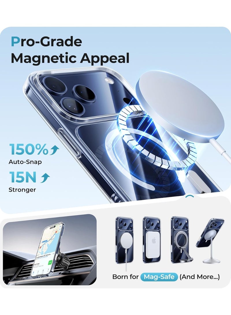 أوليسون جراب مغناطيسي لهاتف iPhone 17 Pro Max شفاف كريستالي - متوافق مع جراب Mag Safe 17 Pro Max، التحكم في الكاميرا، غطاء هاتف عسكري شفاف مضاد للاصفرار ومقاوم للصدمات لهاتف iPhone 17Pro Max - Image 5