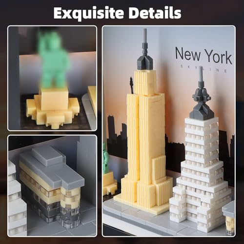 Vziimo New York City Skyline Micro Block Building Set World Famous Architecture Model 3D Wall Art Home Office Dcor Landmarks Collectible Model Kit Toy Gift for Adults Teens 14 759PCS - Image 5