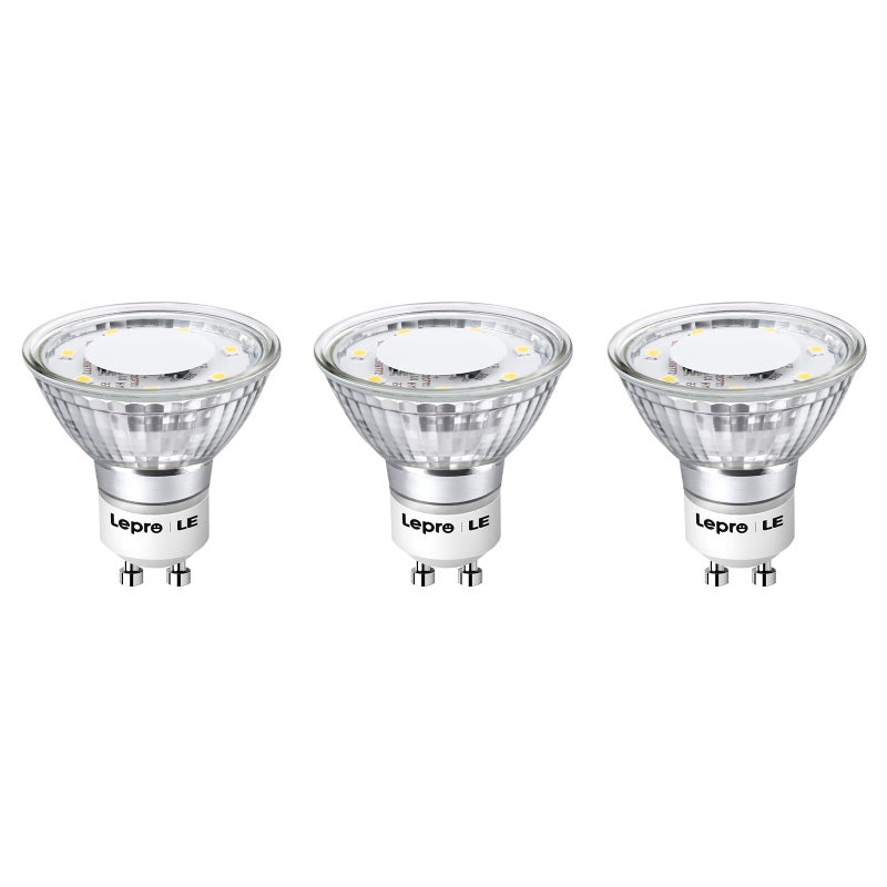 Lepro GU10 LED Light Bulbs Non-Dimmable, 5000K Daylight White GU10 Bulb Replacement for Recessed Track Lighting, 4W LED Bulbs with 100Â°Flood Beam for Kitchen, Range Hood, Living Room, Bedroom, 3 Pack - Image 1