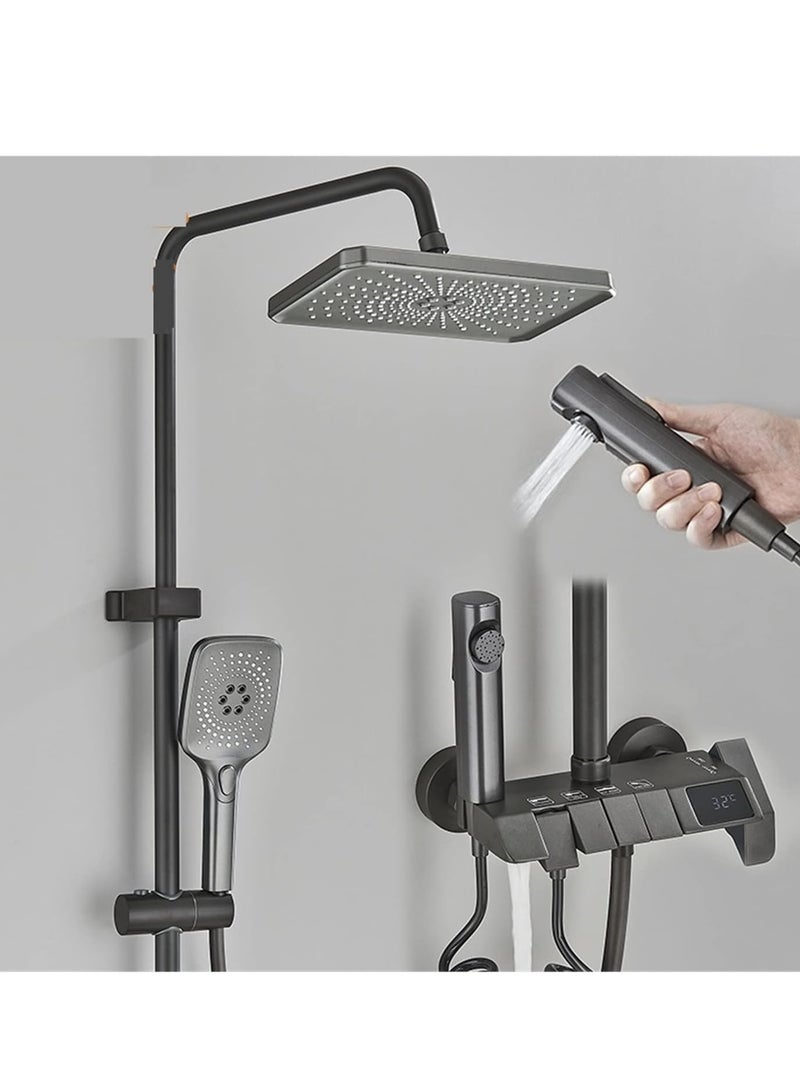 MODI Bathroom Thermostatic Shower Mixer Set Bathroom Intelligent Piano Keys Shower Faucet Digital LCD 4 Function Wall Mount Rainfall Cold Hot Water Bathro - Image 1