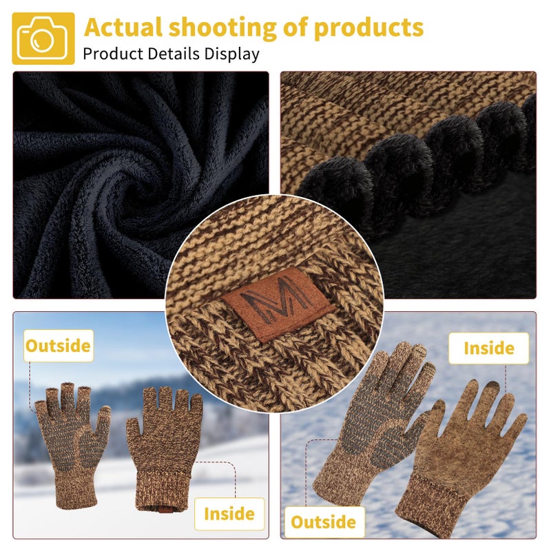 MAYLISACC Winter Mens Womens Knit Beanie Hat Stocking Skull Cap Infinity Circle Loop Scarf and Touch Screen Gloves 3Pcs Set Black - Image 3